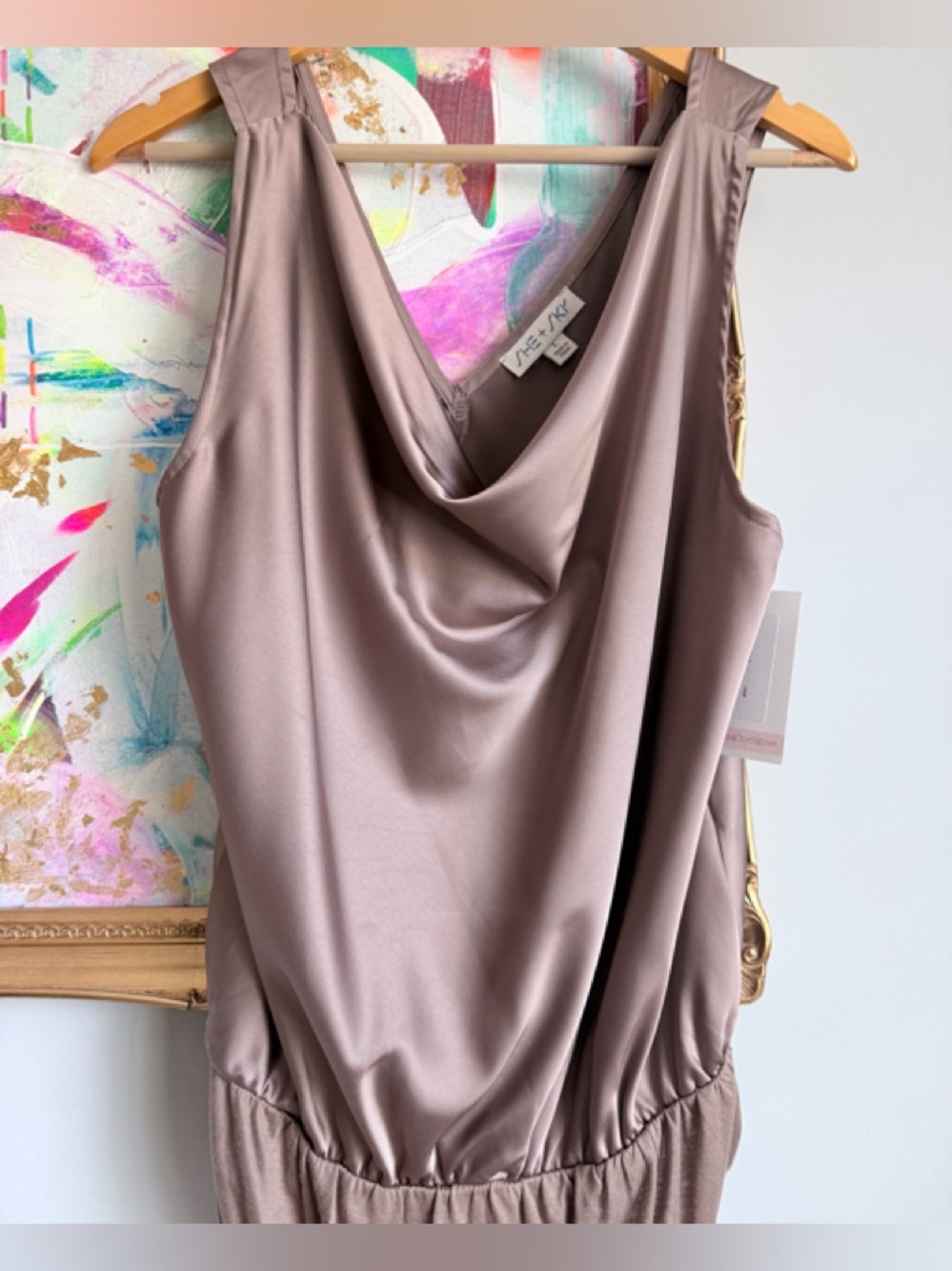 light chocolate colored Satin Cowl Neck Sleeveless Camisole bodysuit